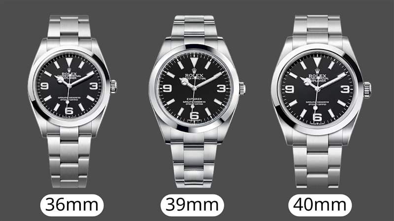 左起为表径36mm的124270，表径39mm的214270，以及表径40mm的224270。 （ROLEX；01制图）