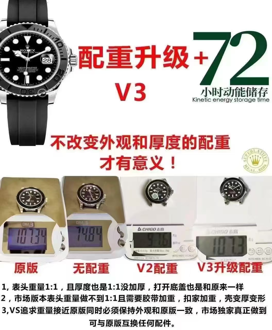 VS厂劳力士白金游艇226659 V3配重版精细测评(重量148克)-复刻表